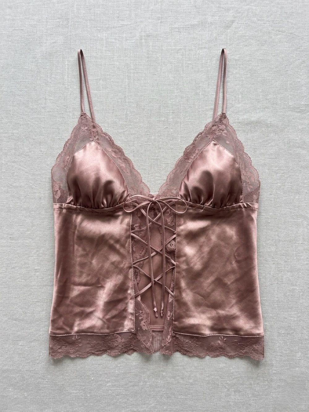 La SENZA Rose Satin Lace Cami with Front Lace-Up